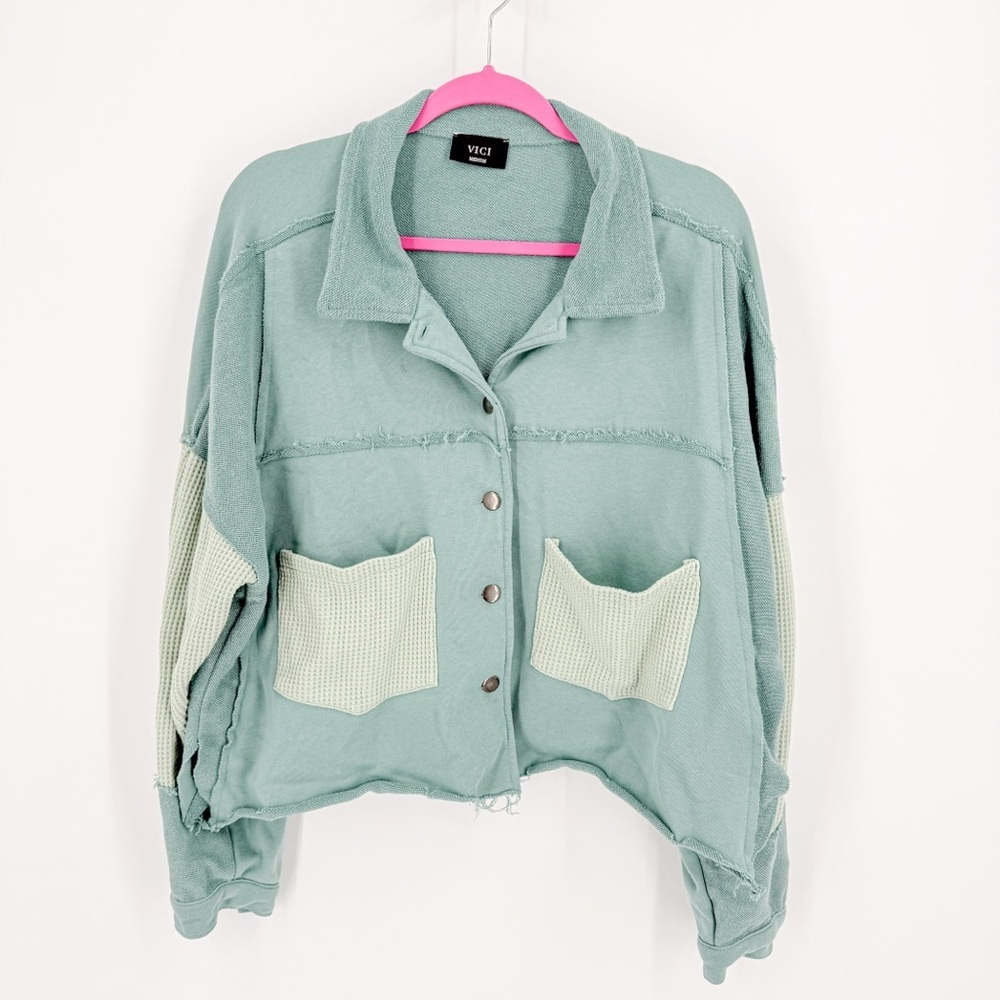 Vici Mint Green Utility Jacket with Textured Pockets